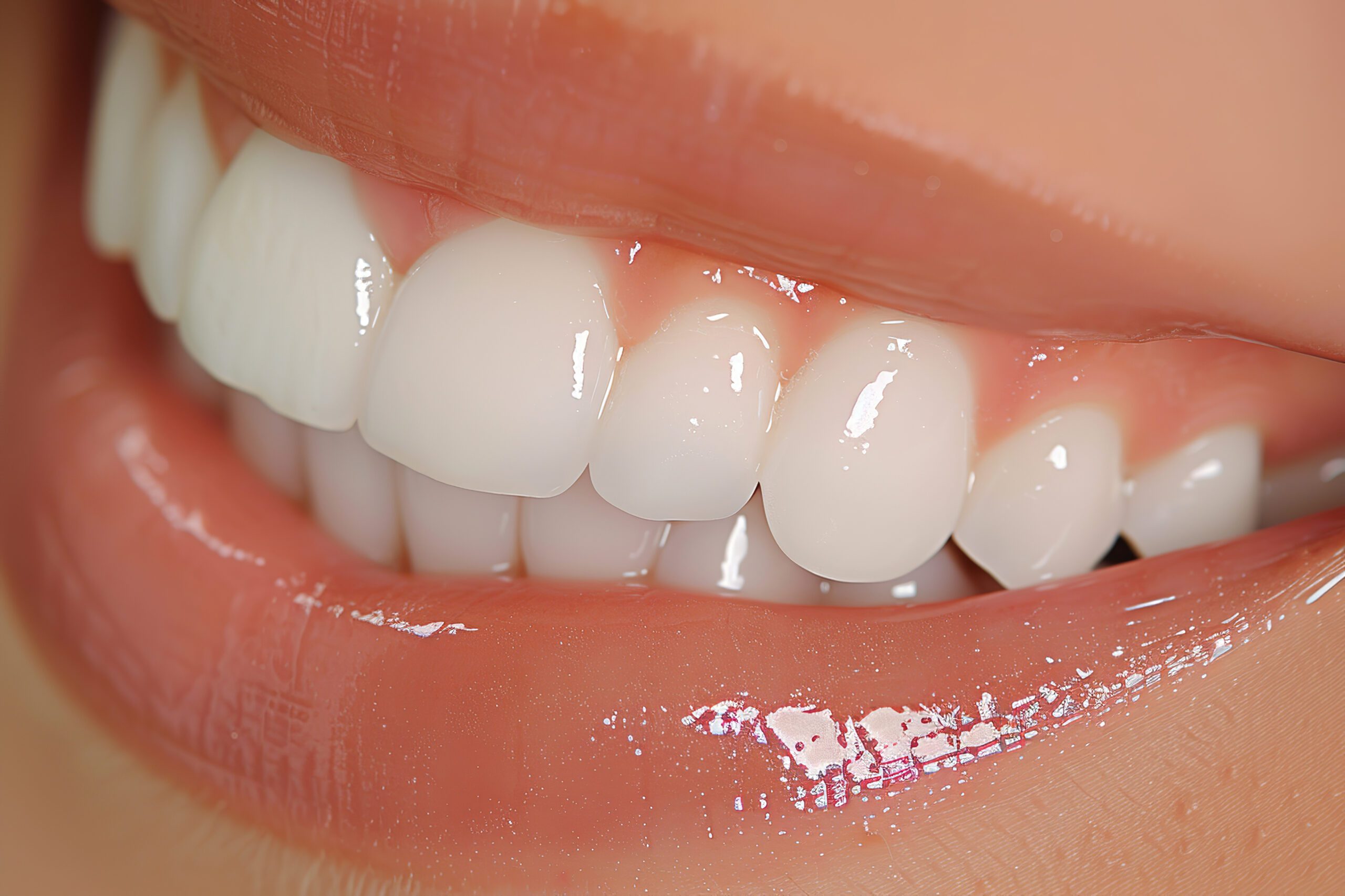 Close up beautiful female smile after teeth whitening procedure. The concept of professional teeth whitening